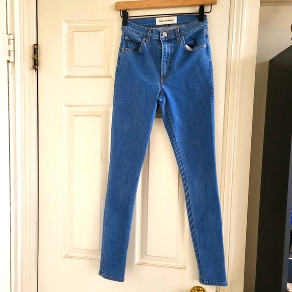 Reformation Denim - REFORMATION Blue High-Waisted Skinny Jeans